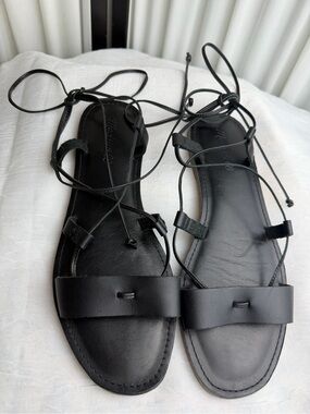 Madewell Black Lace-Up Boardwalk Sandals